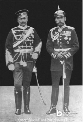 German Emperor Wilhelm II (left) and Russian Tsar Nicholas II, 1913 (b/w photo)© SZ Photo / Scherl / Bridgeman Images